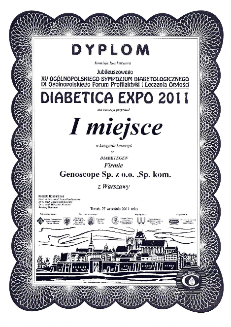 Dyplom za I miejsce DIABETICA EXPO 2011