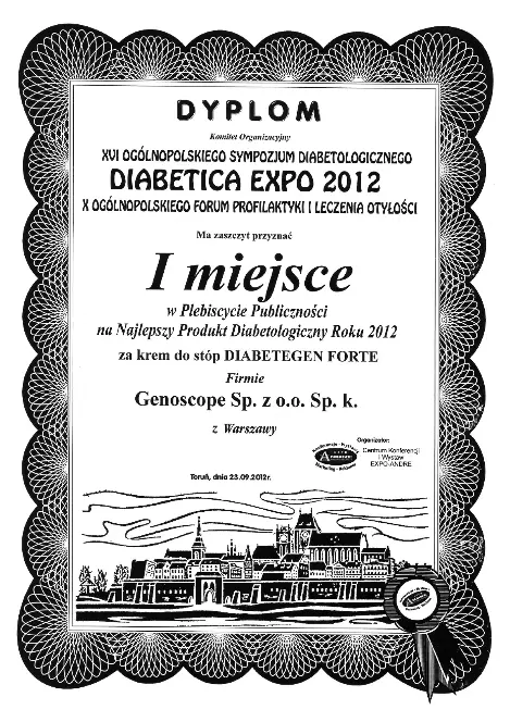 Dyplom za I miejsce DIABETICA EXPO 2012