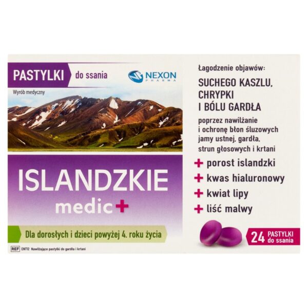 Islandzkie medic+ Wyrób medyczny pastylki do ssania 21,6 g (24 sztuki)