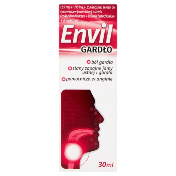 Envil Gardło 2,9 mg + 1,96 mg + 25,6 mg Aerozol do stosowania w jamie ustnej 30 ml