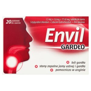 Envil 1,5 mg + 1,0 mg + 17,45 mg Tabletki do ssania gardło 20 sztuk